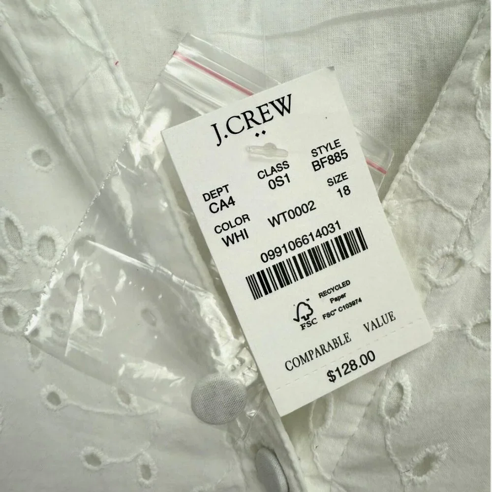 J. Crew Factory Eyelet Midi Dress Puff Sleeve Boho Summer Graduation‎ Coastal